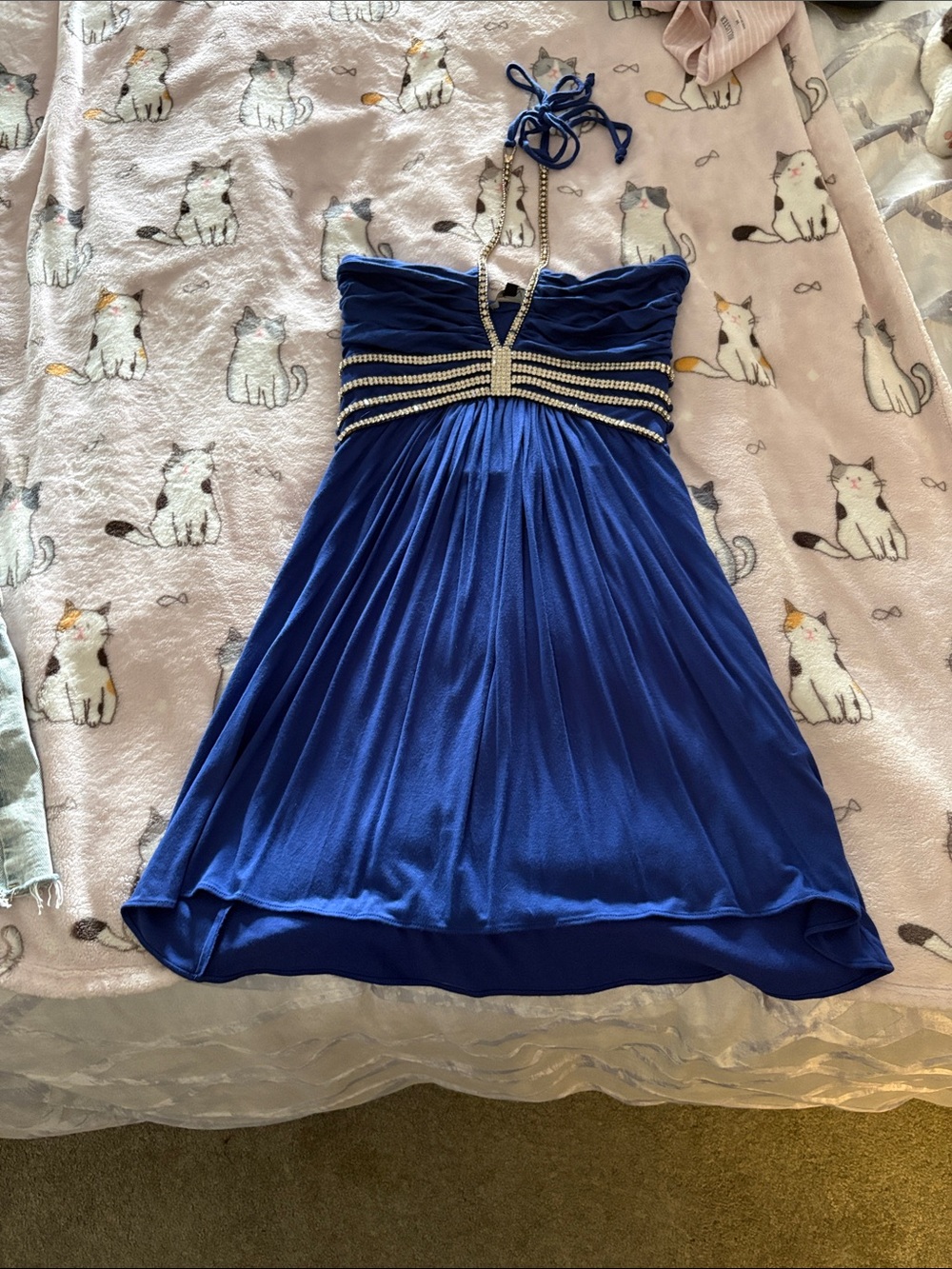 Sky royal blue halter neck dress